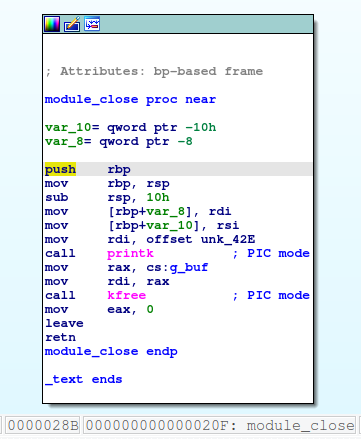 IDA에서 본 module_close 함수